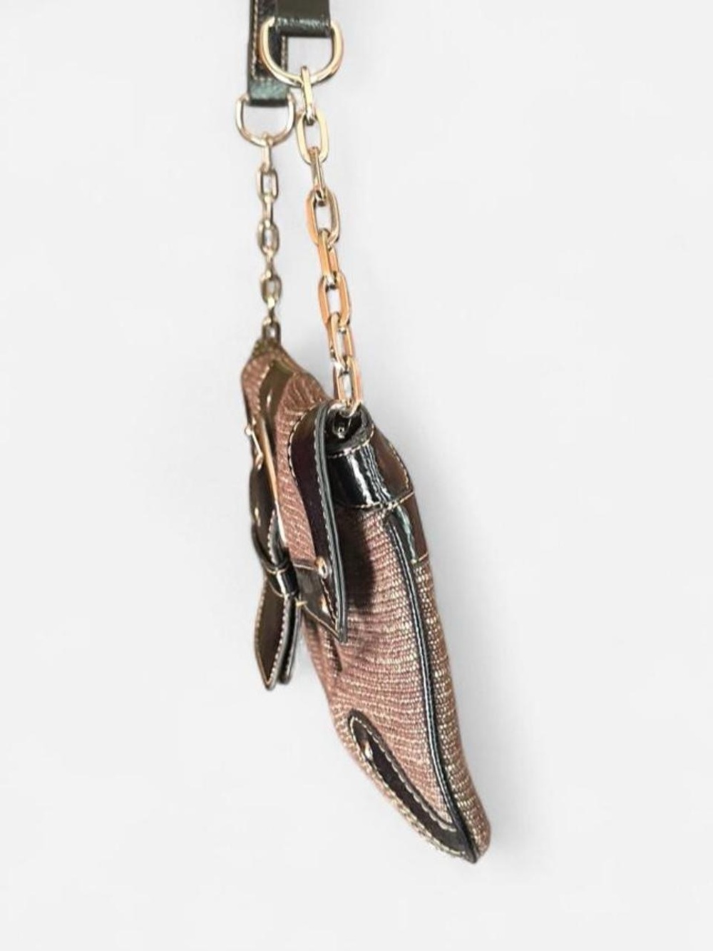 Vintage 2000s Merona Taupe and Black Shoulder Bag with Buckle and Chain Strap - Picture 3 of 8